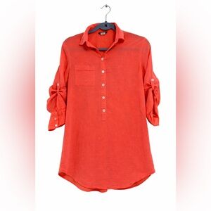 J. Crew Coral Roll-Tab Button Tunic